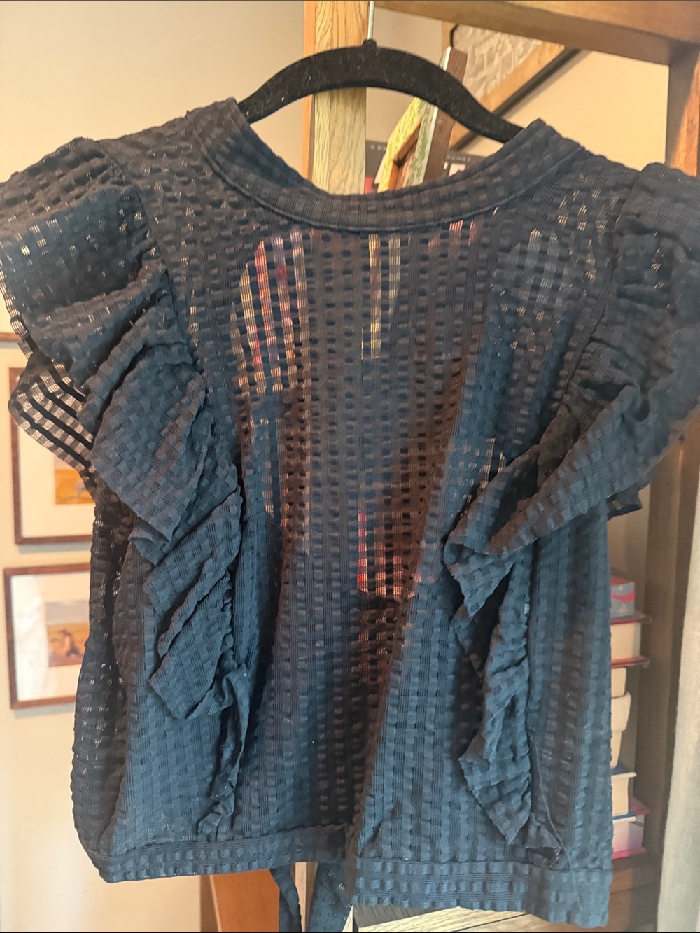 Maeve Anthropologie Black Sheer Ruffle Sleeve Blouse Top - Picture 3 of 3